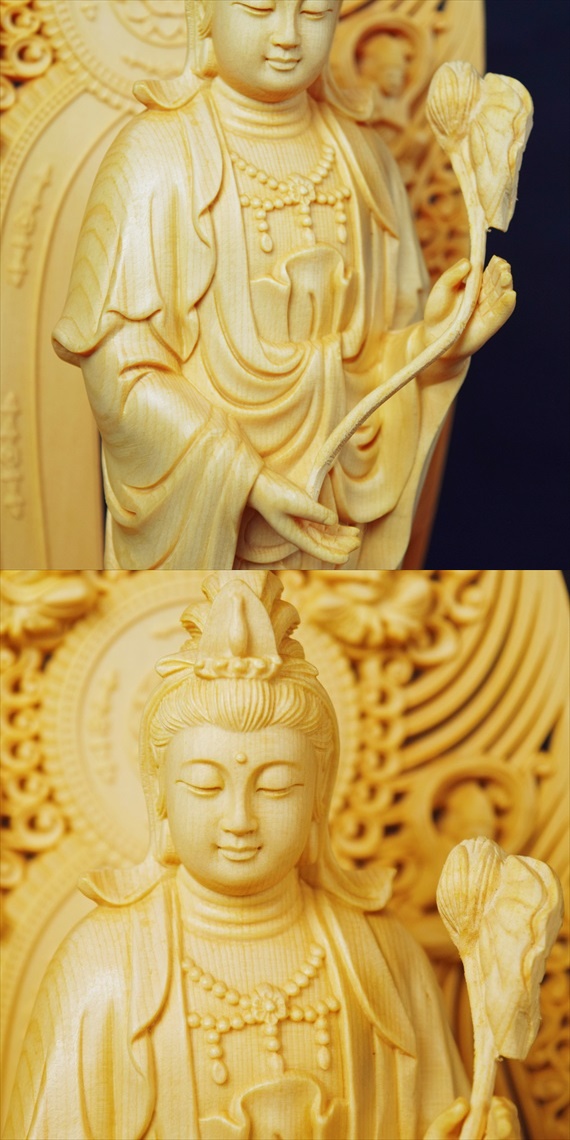 勢至菩薩 木彫り 仏像 フィギュア 勢至菩薩像 立像 仏教美術 置物 425