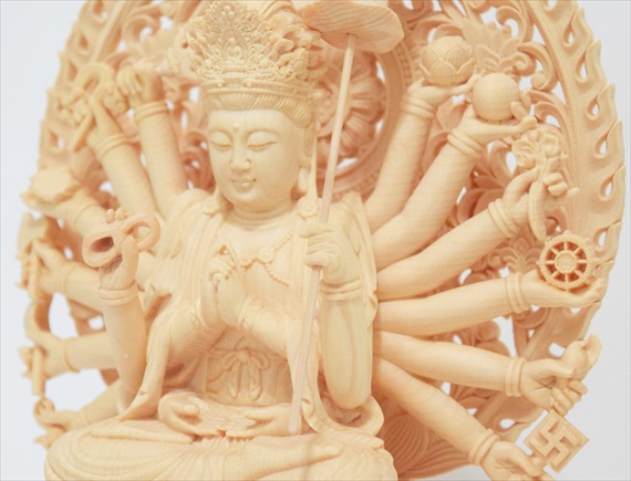 魚藍観音菩薩像 木彫 木製 仏像 仏教 置物 D386 木製 仏像 高さ47